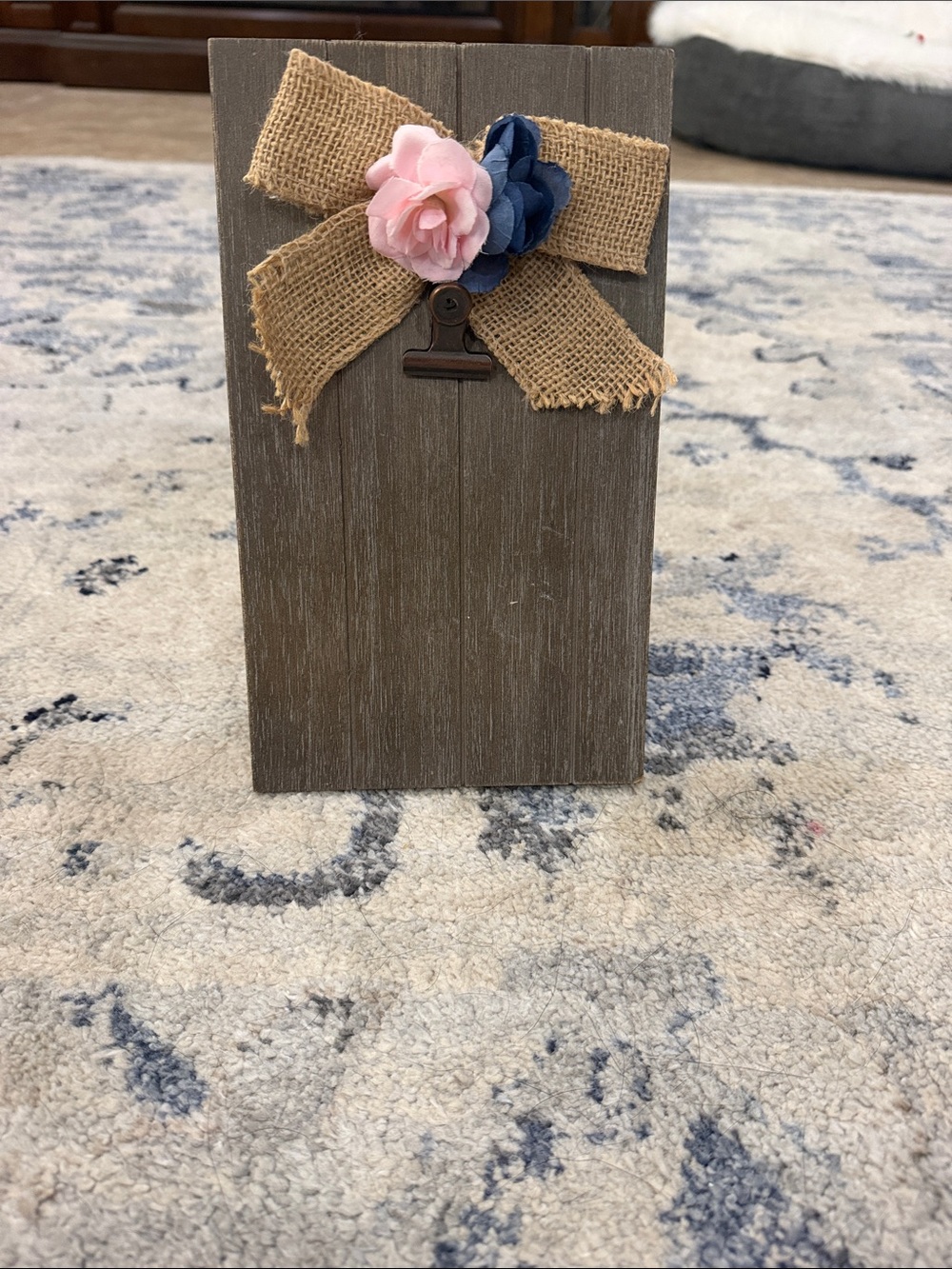 Hobby Lobby Brown Wooden Clip Display with Pink and Blue Floral Bow